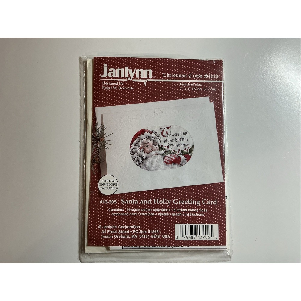 Janlynn Corp SANTA & HOLLY #13-205 Christmas Cross Stitch GREETING Card 5x7 **
